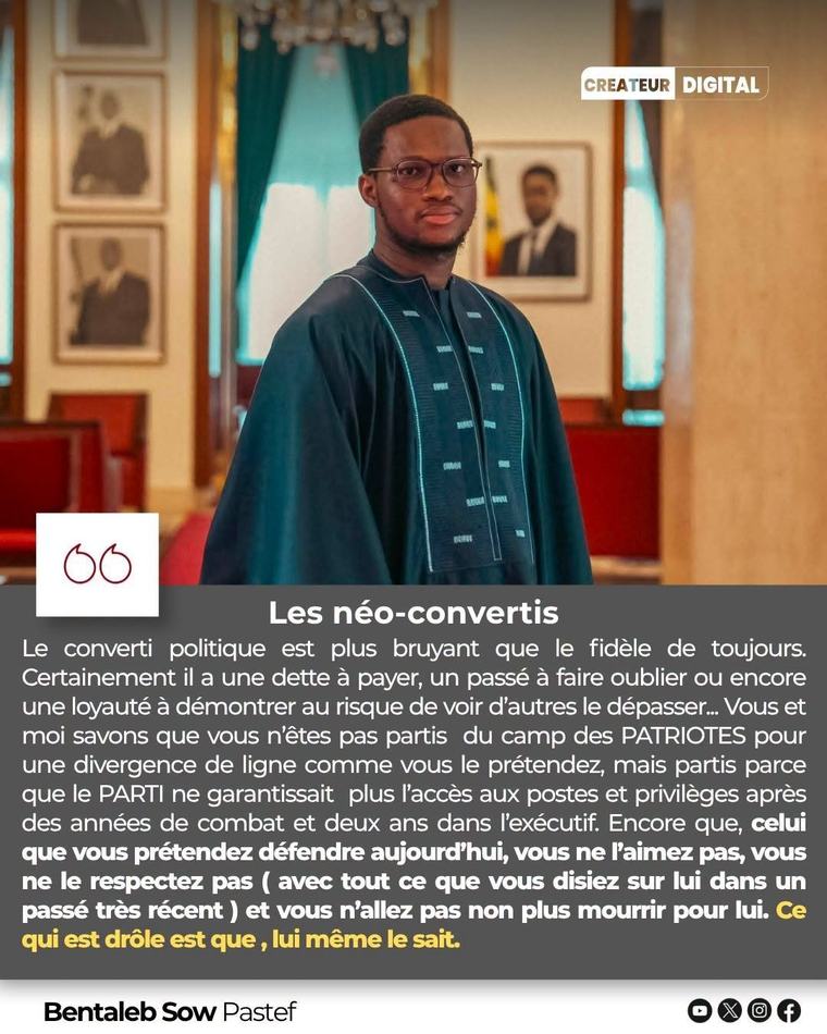 Bentaleb Sow sort de son silence et étrille les « néo-convertis » du camp présidentiel